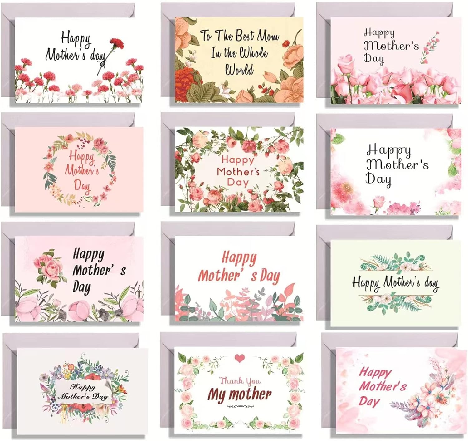 Happy Mothers day Cards, Floral Mother's Day Greeting Card, Note Cards with Envelopes -12 Assorted Designs Happy Mothers day Cards, Floral Mother's Day Greeting Card, Note Cards with Envelopes -12 Assorted Designs